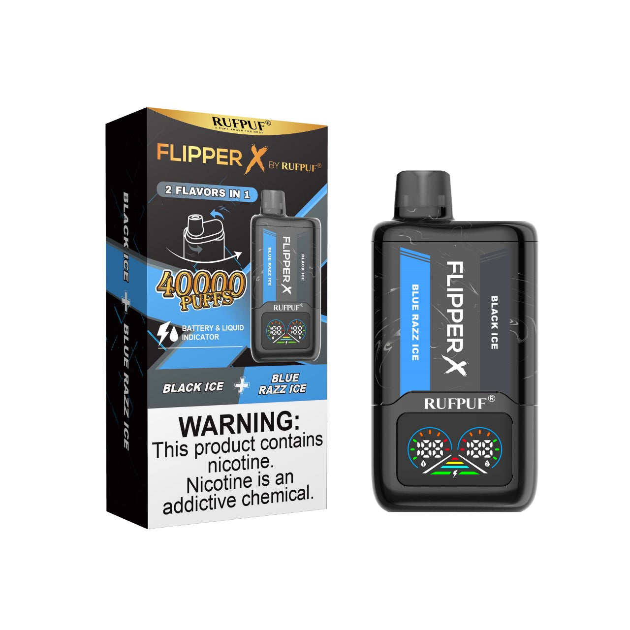 Flipper X By Rufpuf Black Ice + Blue Razz Ice - 40,000 Puffs Disposable