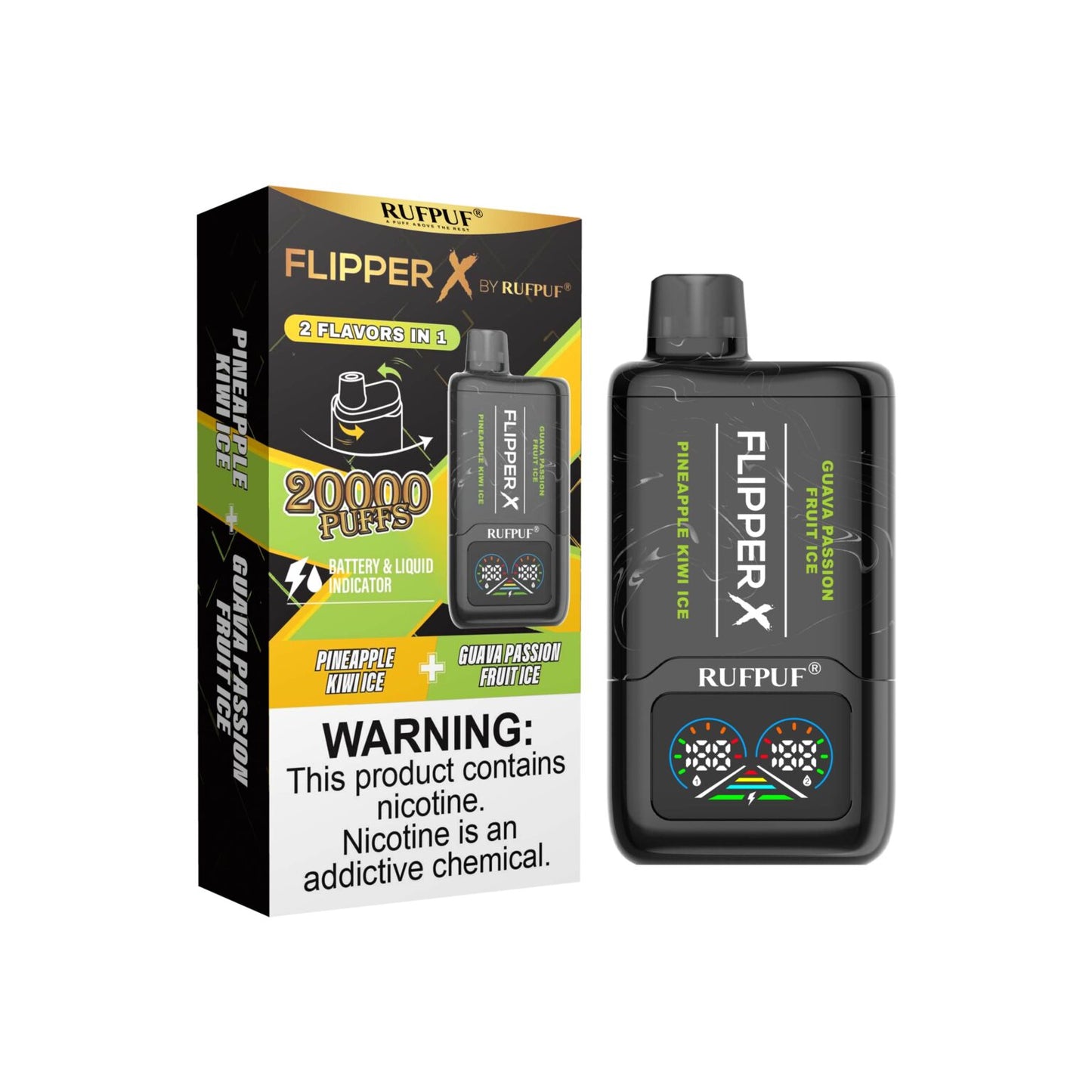 Flipper X By Rufpuf Guava Passionfruit Ice + Pineapple Kiwi Ice - 20,000 Puffs Disposable