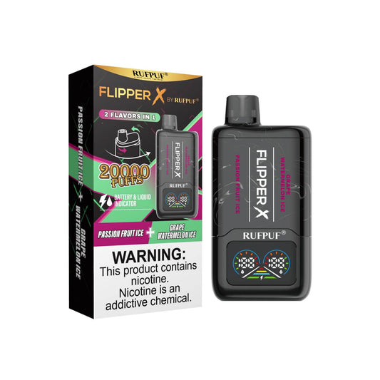 Flipper X By Rufpuf Passionfruit Ice + Grape Watermelon Ice - 20,000 Puffs Disposable