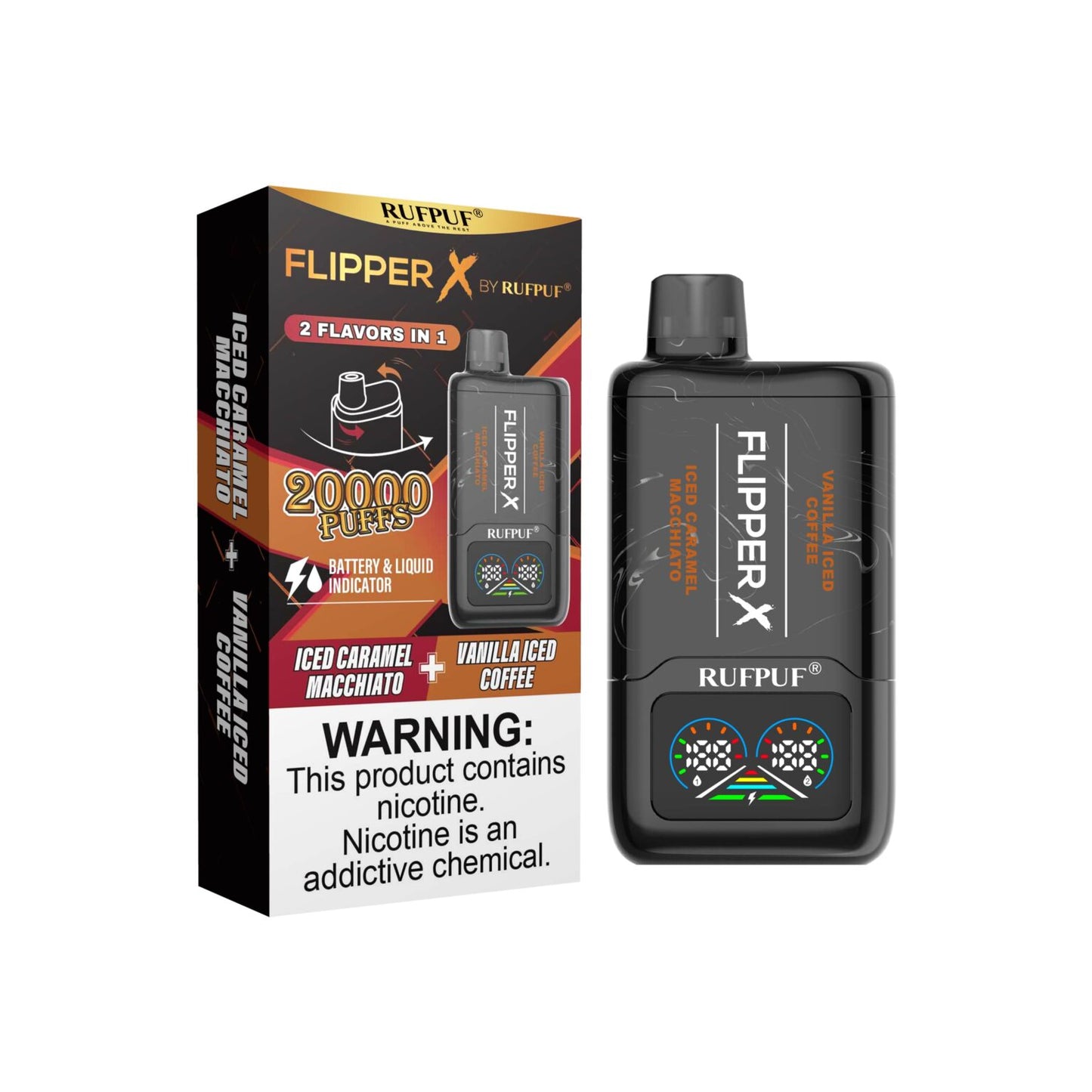 Flipper X By Rufpuf Vanilla Iced Coffee + Iced Caramel Macchiato - 20,000 Puffs Disposable