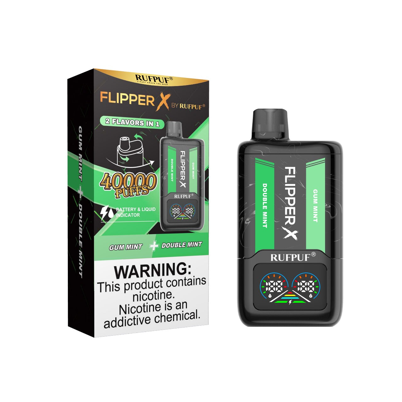 Flipper X By Rufpuf Gum Mint + Double Mint Ice - 40,000 Puffs Disposable